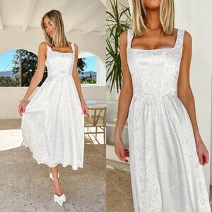 NEW NWOT Show Me Your Mumu Nina Corset Midi Dress White Rose Satin